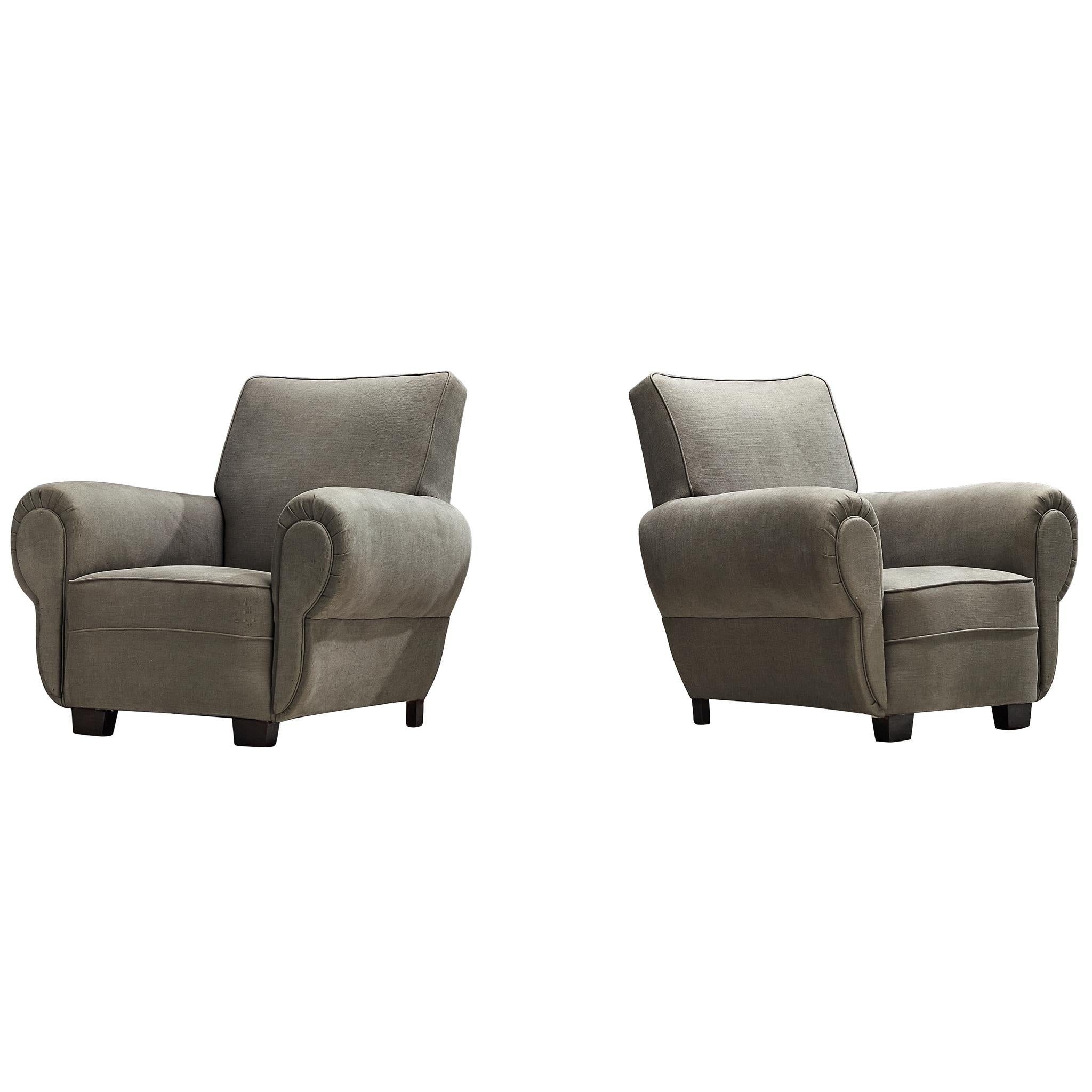 Art Deco Pair of Armchairs in Earthy Grey Fabric