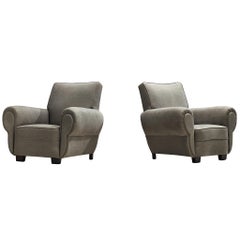 Art Deco Pair of Armchairs in Earthy Grey Fabric