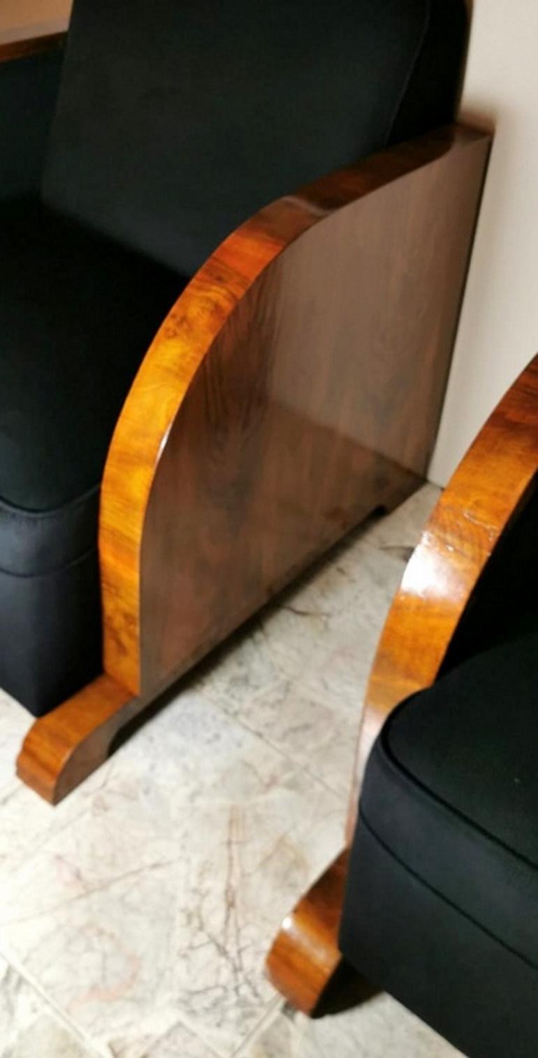 Art Deco Pair of Austrian Armchairs in Walnut and Velvet Worked Black, 1925 2