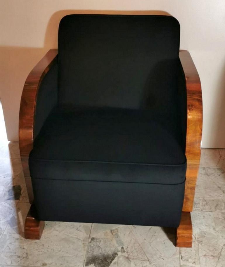 Art Deco Pair of Austrian Armchairs in Walnut and Velvet Worked Black, 1925 4