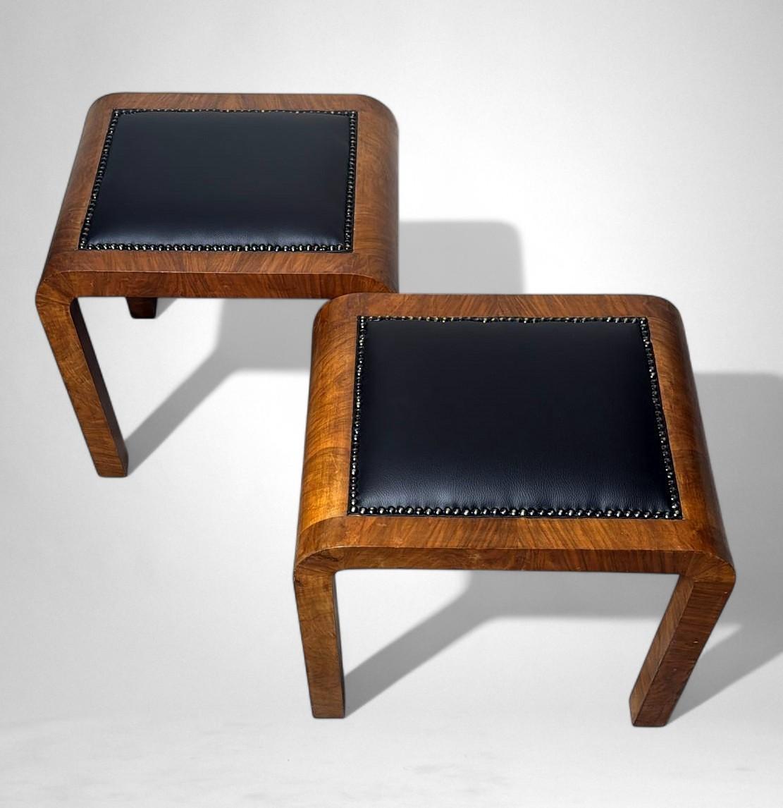 Hand-Crafted Art Deco Pair Of Austrian Stools For Sale