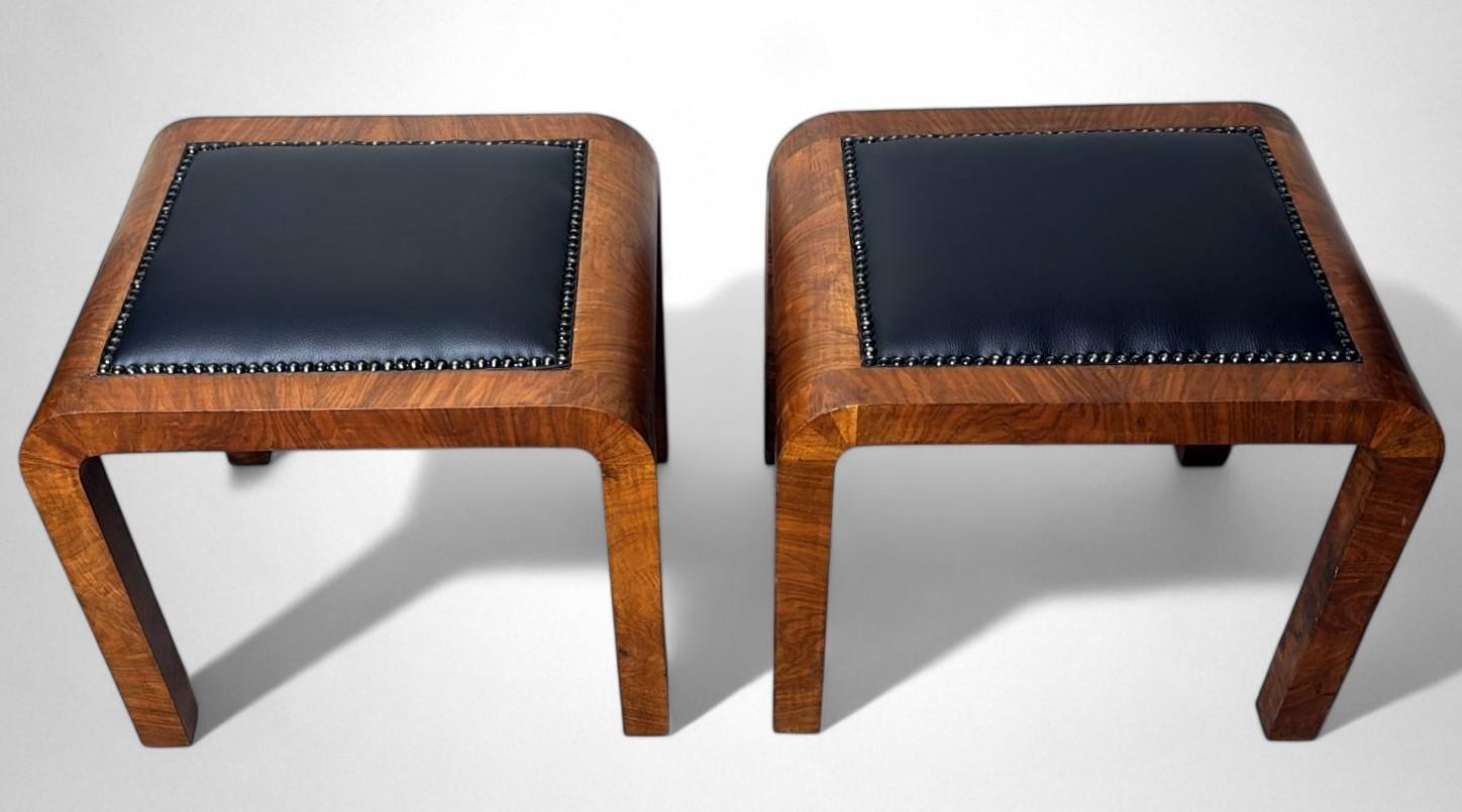 Faux Leather Art Deco Pair Of Austrian Stools For Sale
