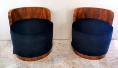 Paire de fauteuils Cockpit Art Déco en noyer autrichien et velours