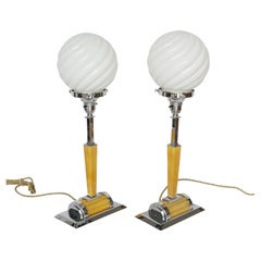 Art Deco Pair of Bakelite and Chromed Metal Table Lamps