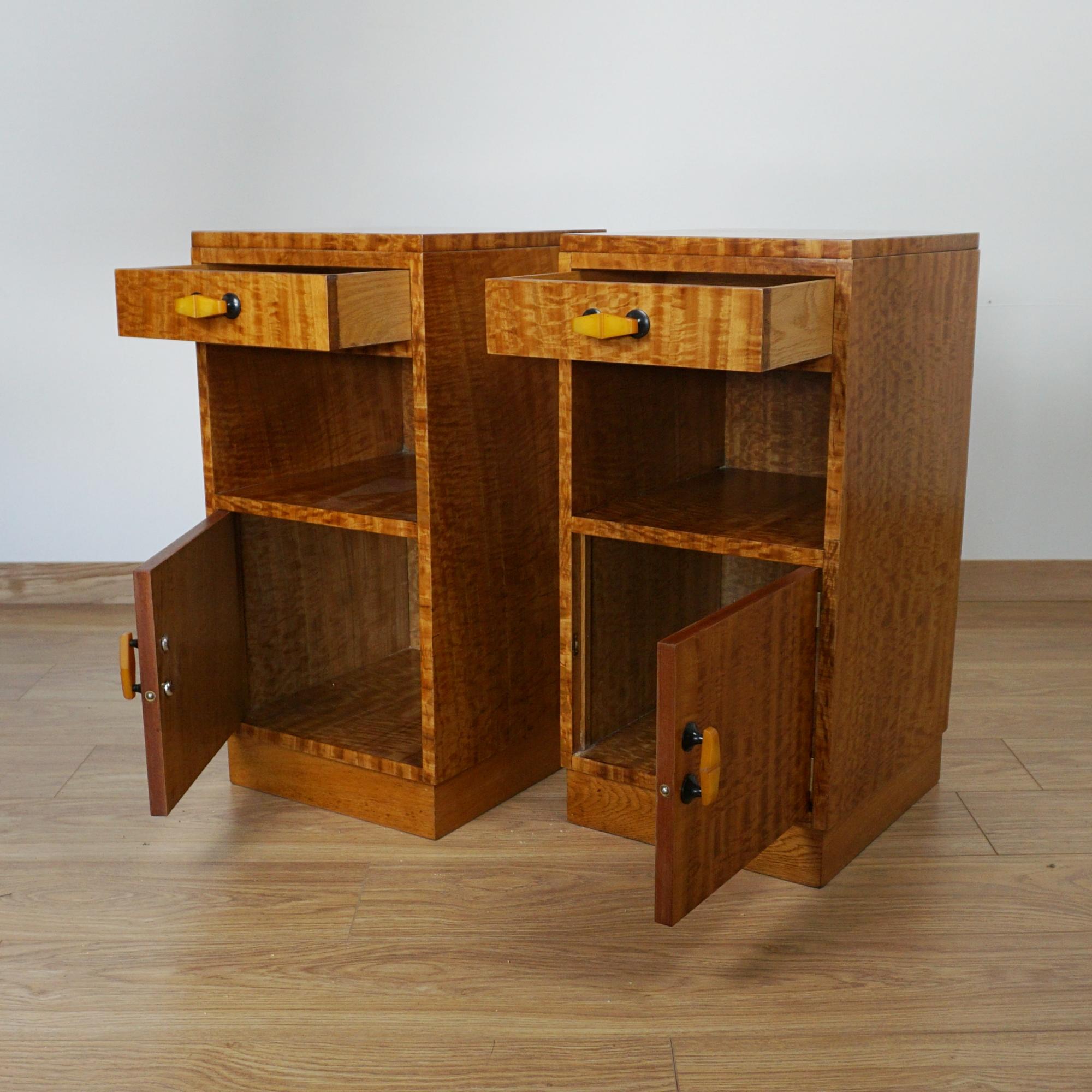 Satinwood Art Deco Pair of Bedside Cabinets