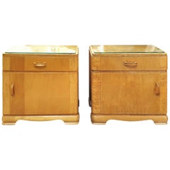 Vintage Art Deco Pair of Bedside Cabinets in Birchwood