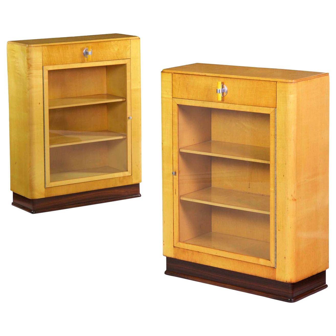 Art Deco Pair of Birch and Rosewood Bookcase Cabinets, circa 1930