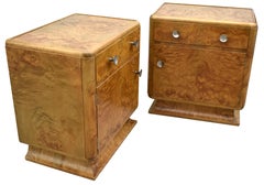 Paire de tables de chevet en loupe d'orme blonde, Art déco, vers 1930