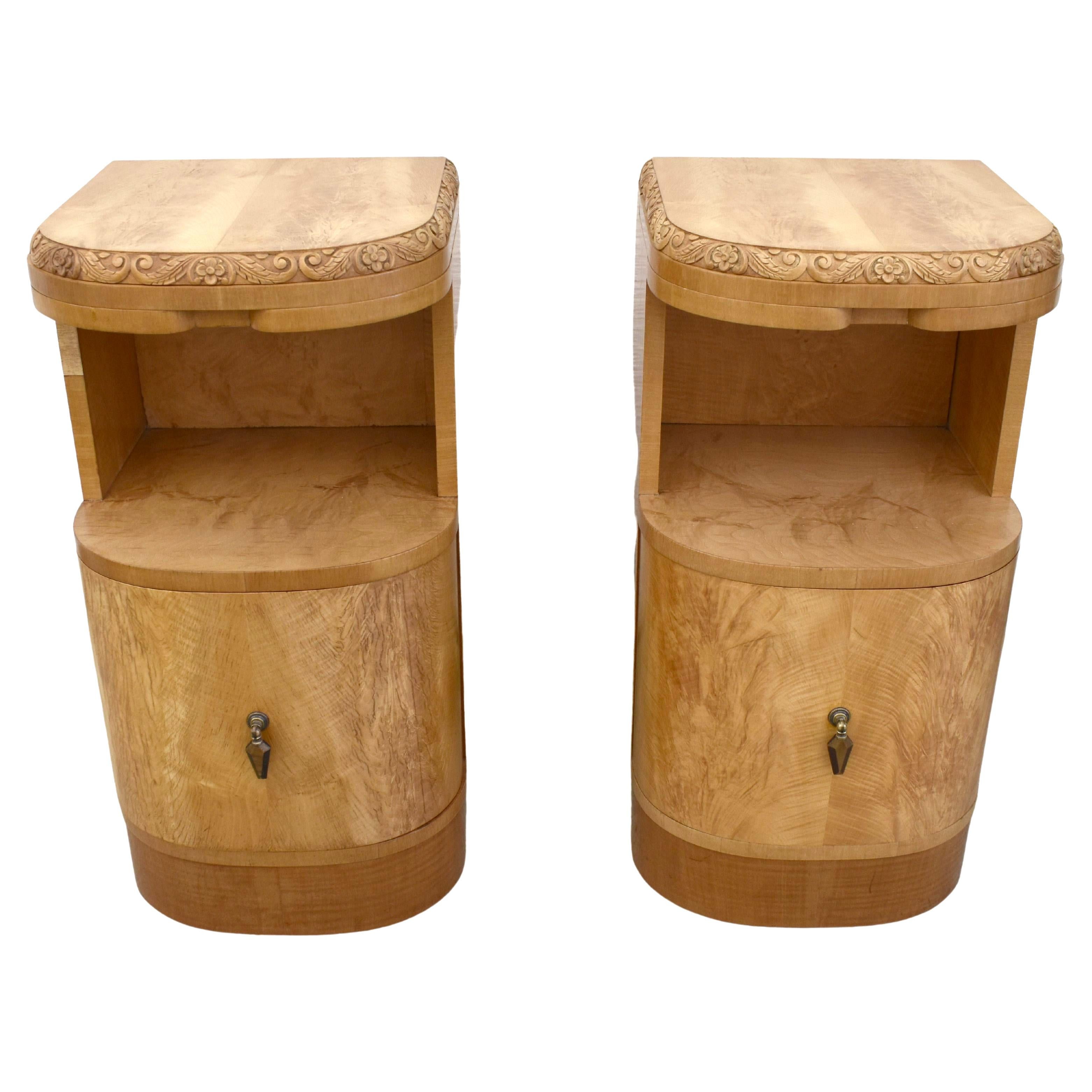 Art Deco Pair of Blonde Sycamore Bedside Cabinet Night Stands by Epstein, c1930 4