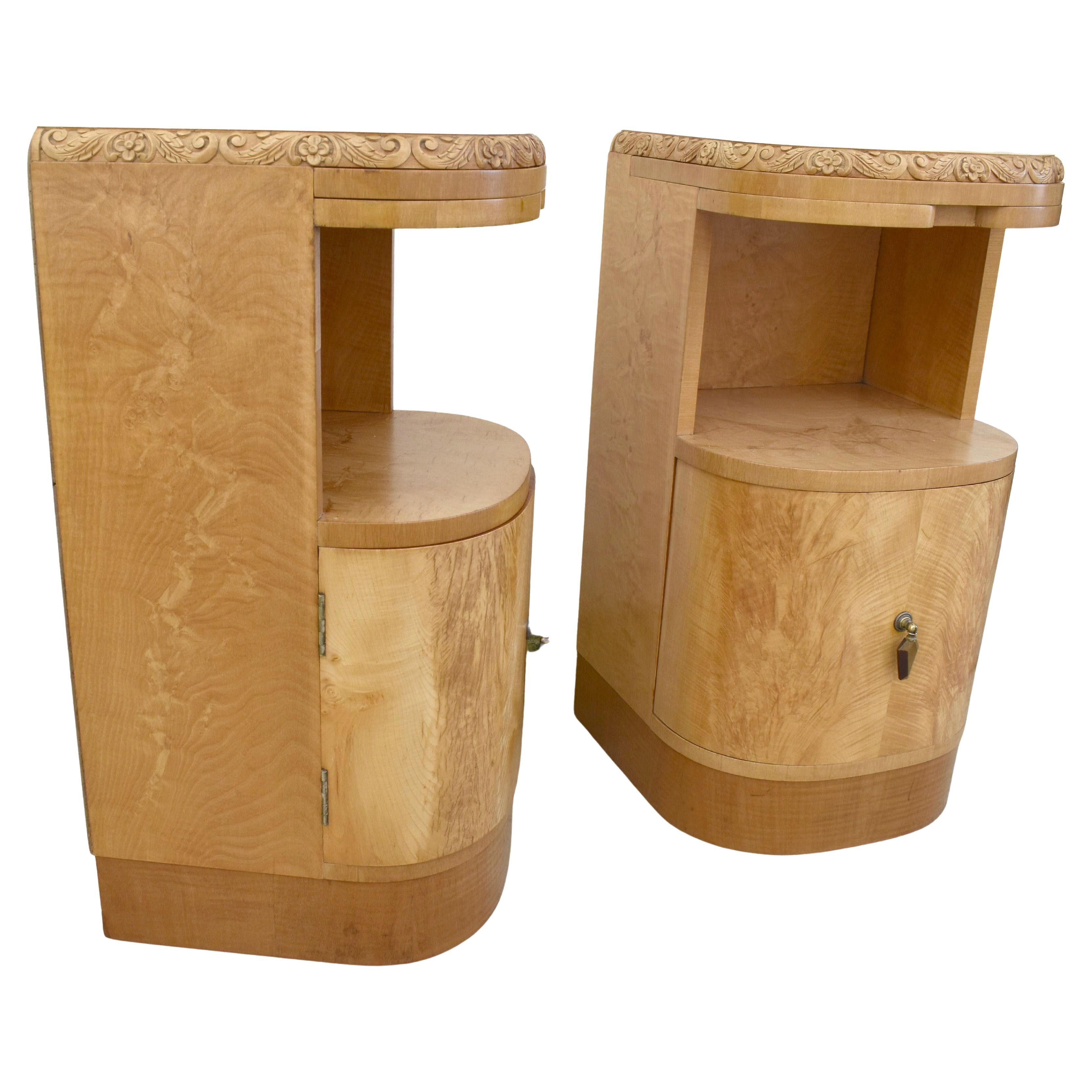 Art Deco Pair of Blonde Sycamore Bedside Cabinet Night Stands by Epstein, c1930 8