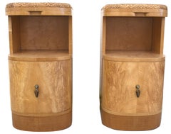Art Deco Pair of Blonde Sycamore Bedside Cabinet Night Stands by Epstein, c1930
