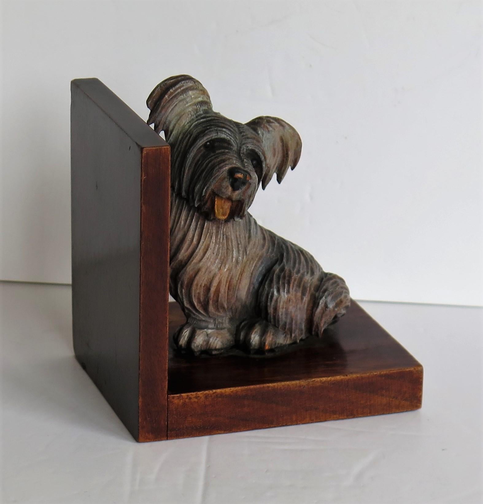 Art Deco Pair of Bookends Hardwood with Terrier Dog Figures, circa 1930 5