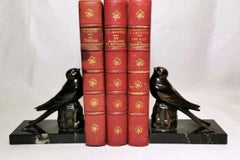 Art Deco Pair of Bookends with Metal Birds and Marble Marquinia, 1920