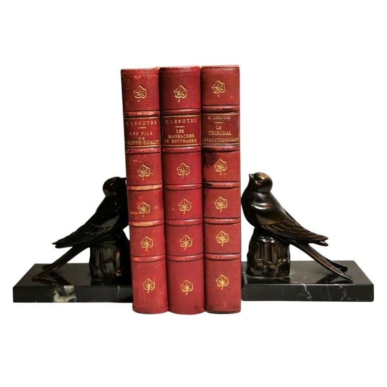 Art Deco Pair of Bookends with Metal Birds and Marble Marquinia, 1920 ...