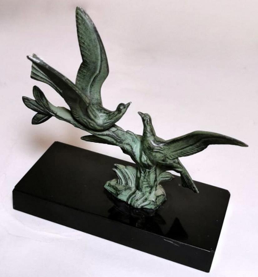 Art Deco Pair of Bookends with Metal Birds and Marble Marquinia, 1925 7