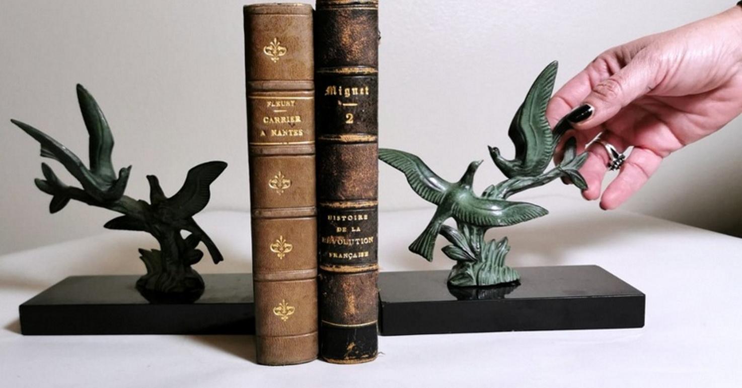 Art Deco Pair of Bookends with Metal Birds and Marble Marquinia, 1925 13