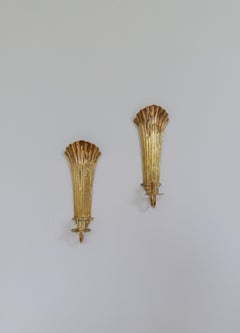 Art Deco Pair of Brass Wall Candlesticks Holmström, Arvika, Sweden, 1940s