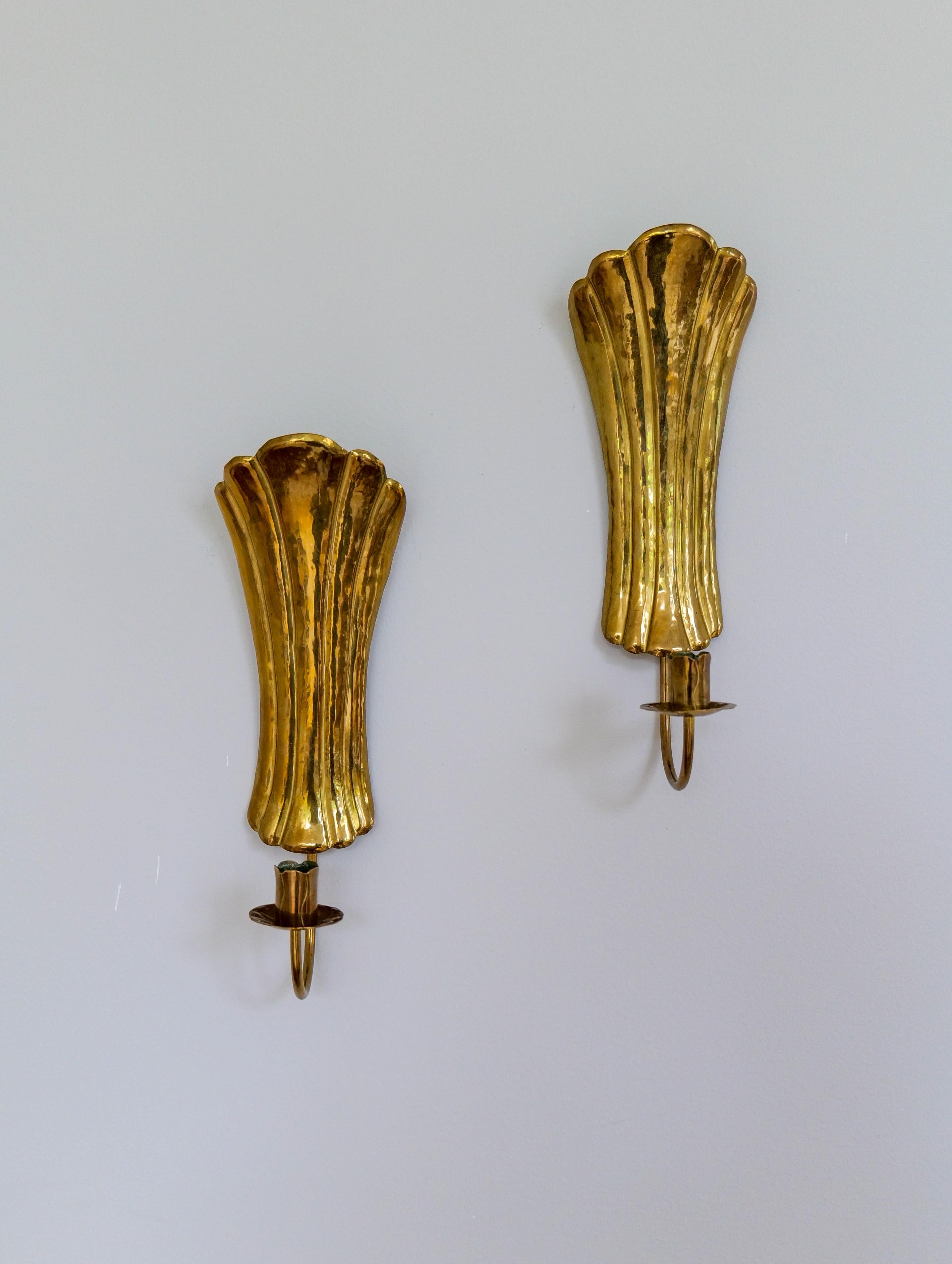 Paire de chandeliers muraux Art Deco en laiton, Suède, années 1950 en vente 4