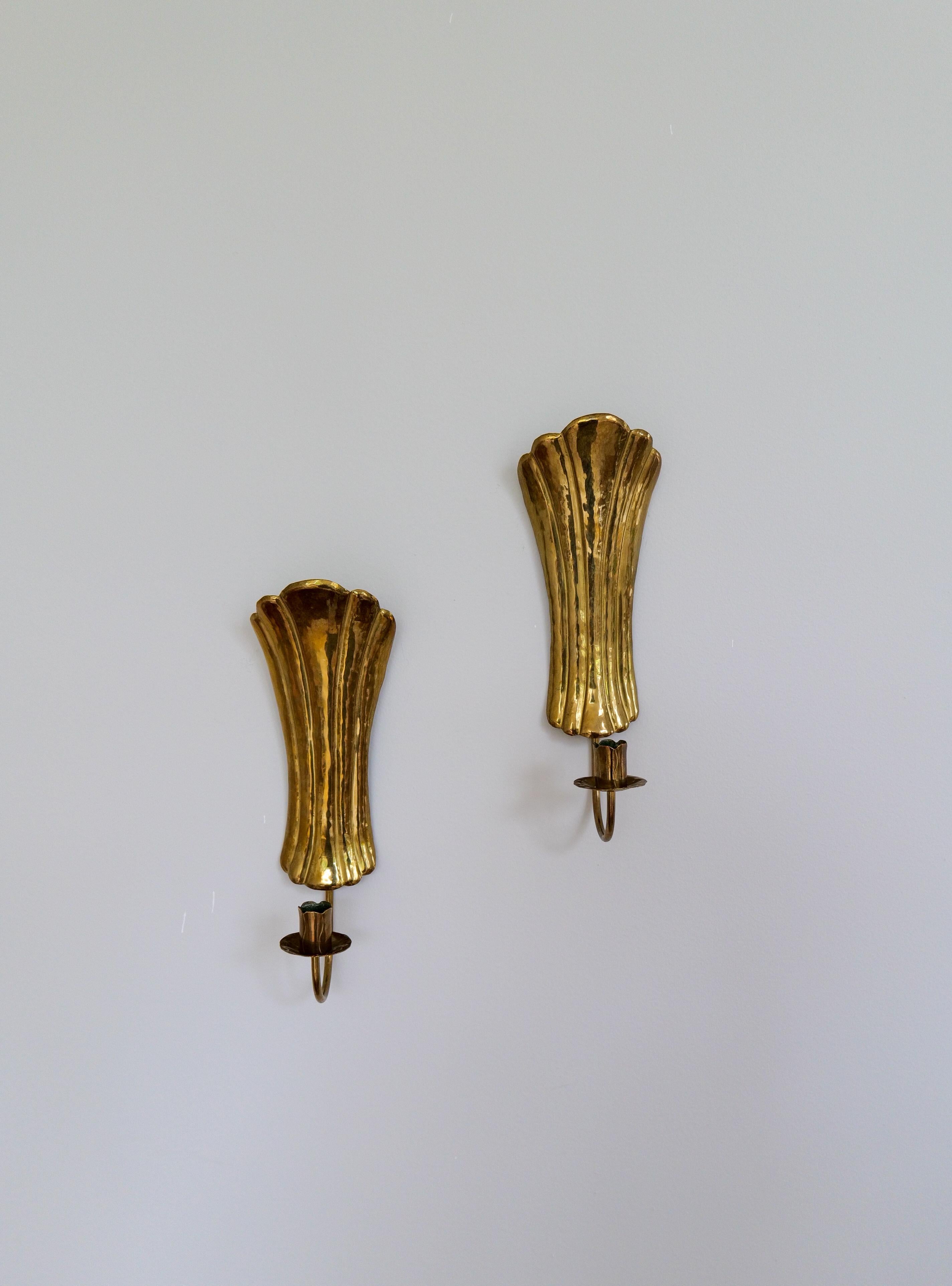 Paire de chandeliers muraux Art Deco en laiton, Suède, années 1950 en vente 2