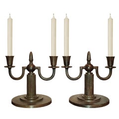 Art Deco Pair of Bronze Candlesticks, by GAB Sweden, 1930s