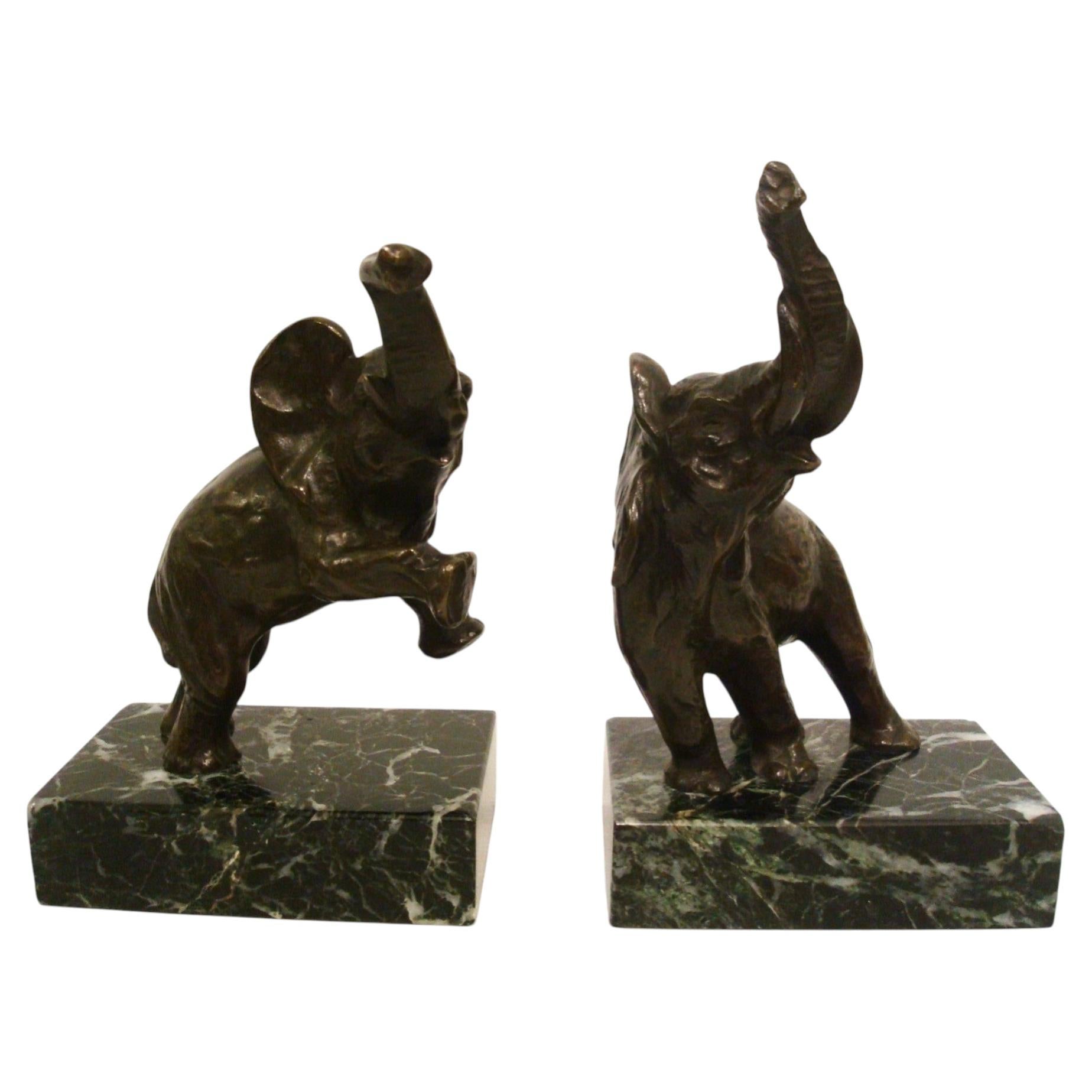 Art Deco Pair of Bronze Elephant Bookends, L. Fontinelle, France, 1930