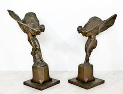 Art Deco Pair of Bronze Sculptures Spirit of Ecstasy Charles Sykes Rolls Royce