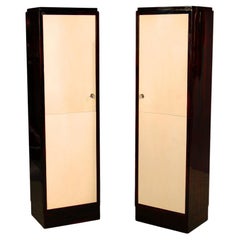 Antique Art Deco Pair of Cabinets in Macassar and Goat Skin
