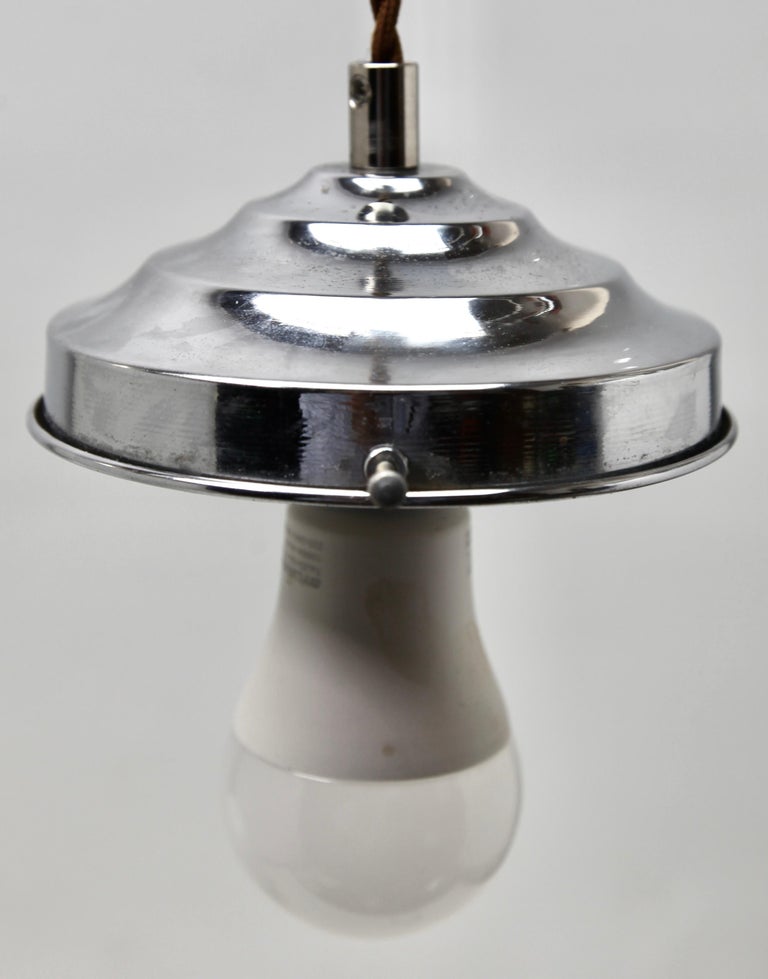 Art Deco Pair of Ceiling Lamps, Val Saint-Lambert Belgium Glass Shade, 1930s For Sale 3