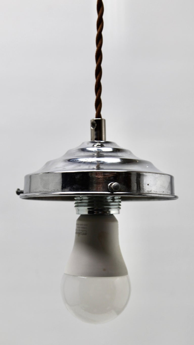Art Deco Pair of Ceiling Lamps, Val Saint-Lambert Belgium Glass Shade, 1930s For Sale 4