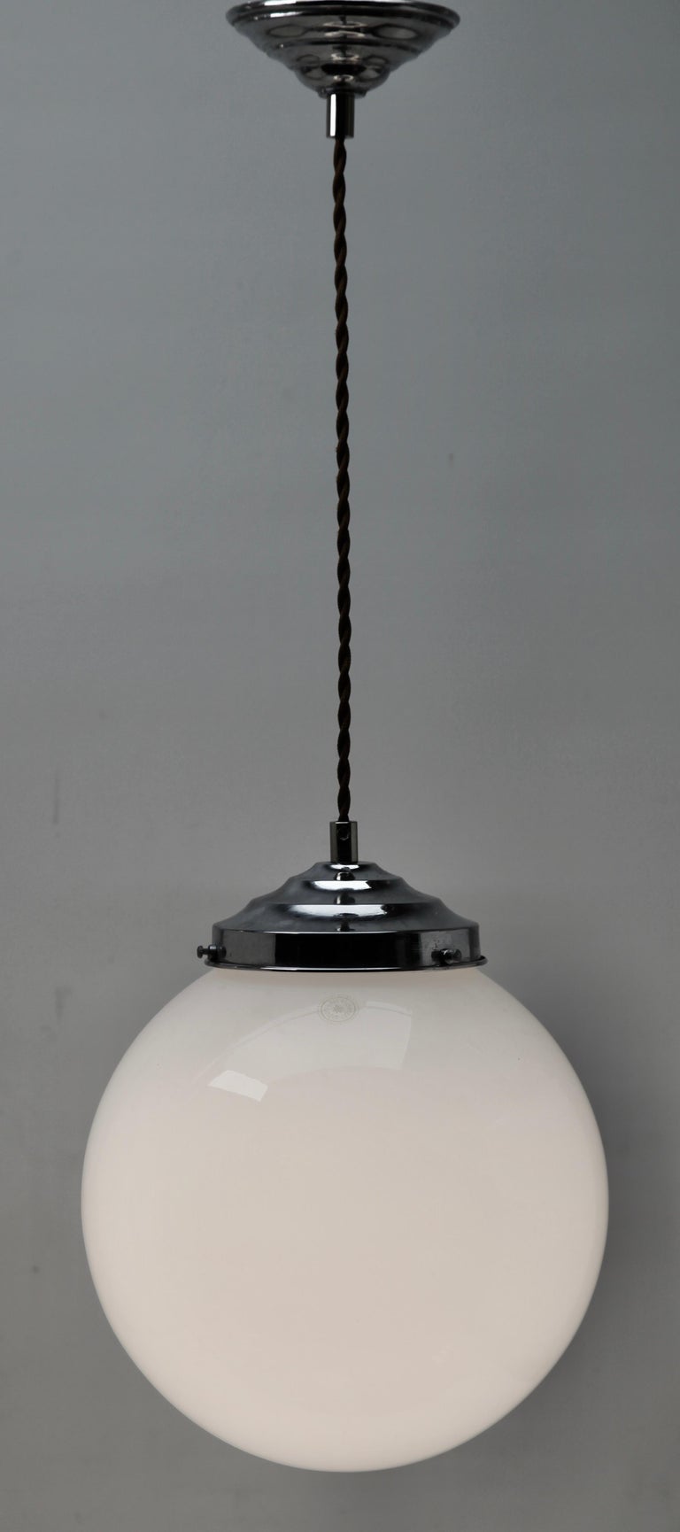 Art Deco Pair of Ceiling Lamps, Val Saint-Lambert Belgium Glass Shade, 1930s For Sale 2
