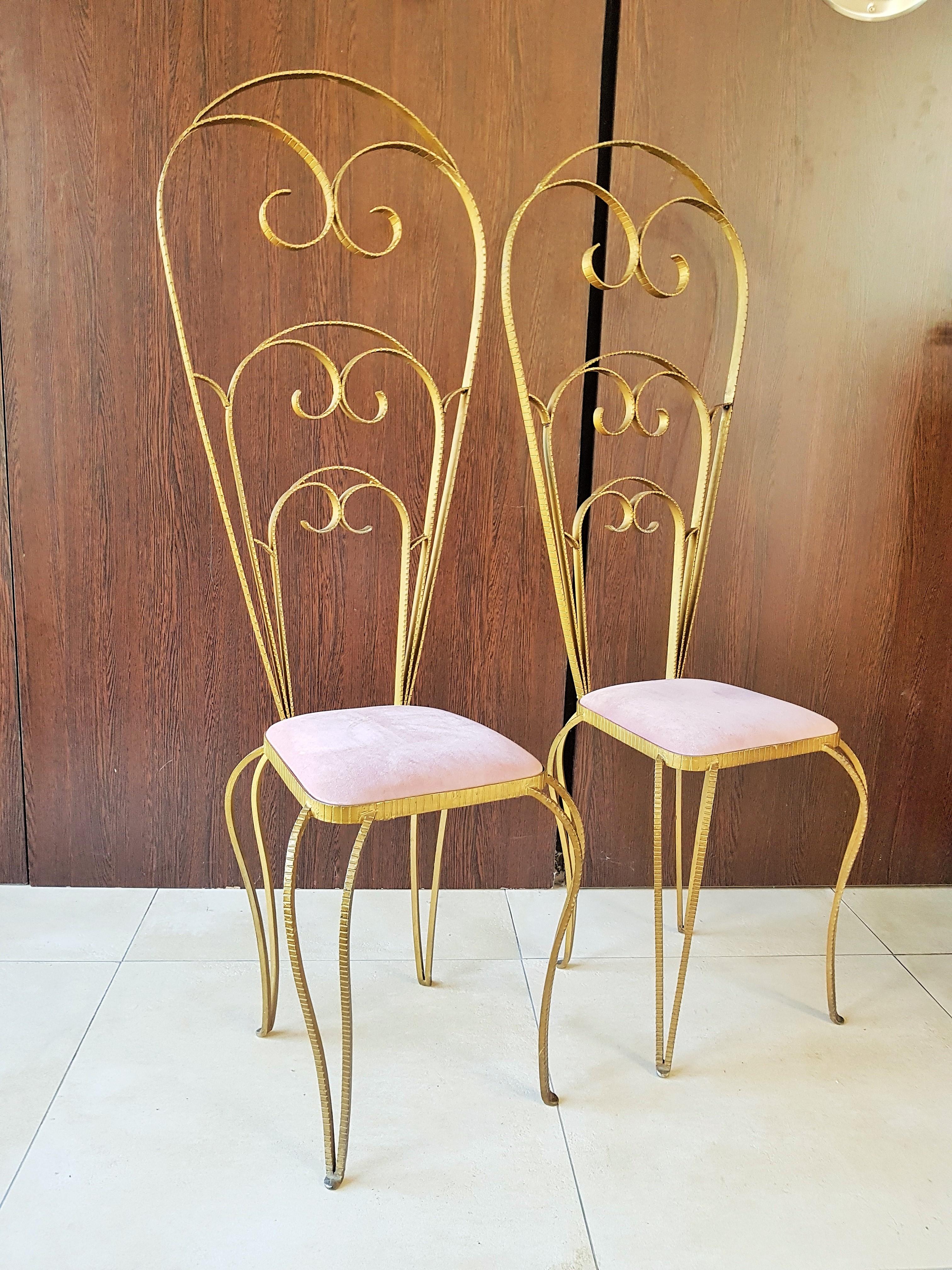 Art Deco Pair of Chairs Wrought Iron by Luigi Colli, Italy, 1940s 13