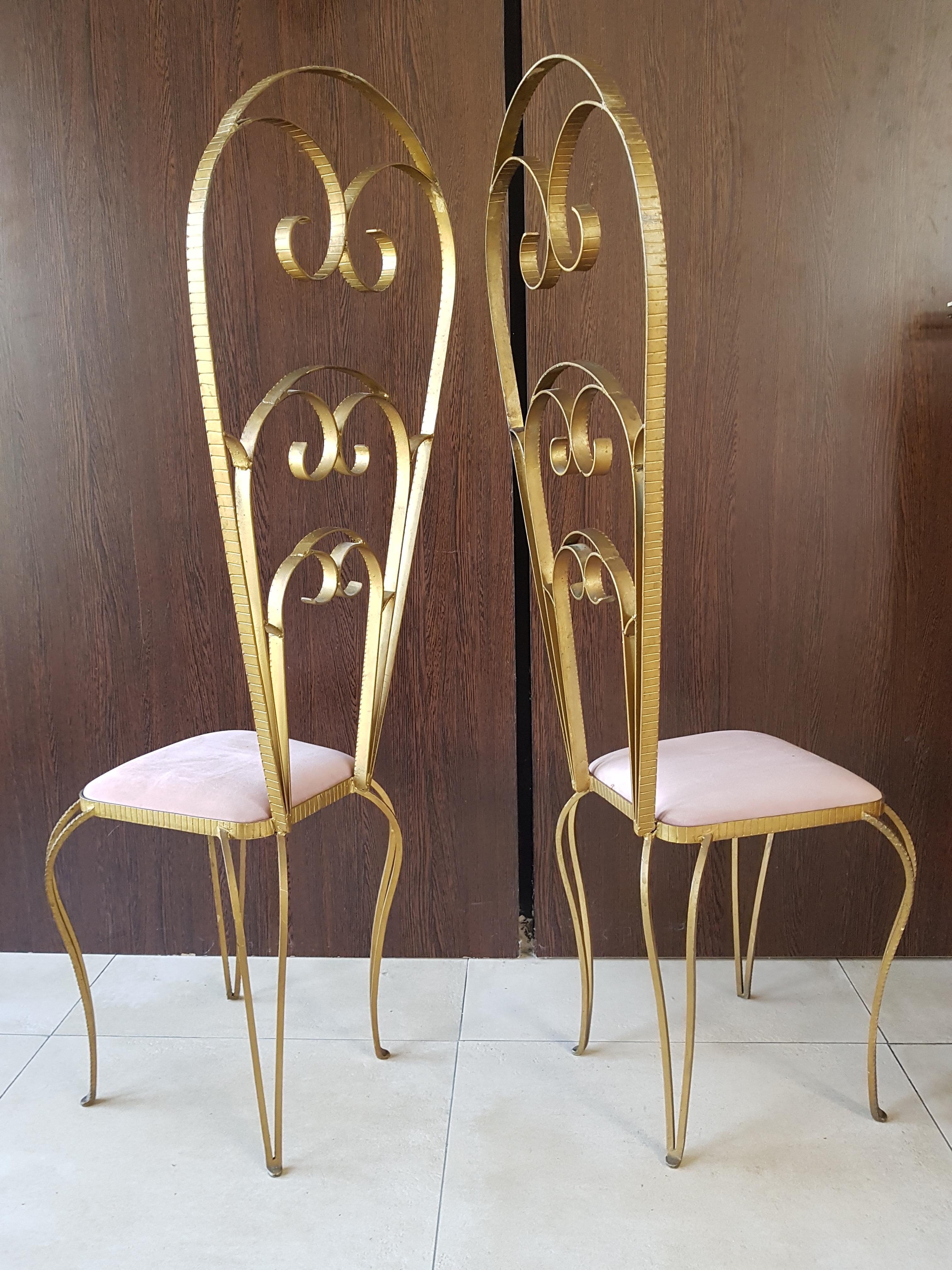 Italian Art Deco Pair of Chairs Wrought Iron by Luigi Colli, Italy, 1940s