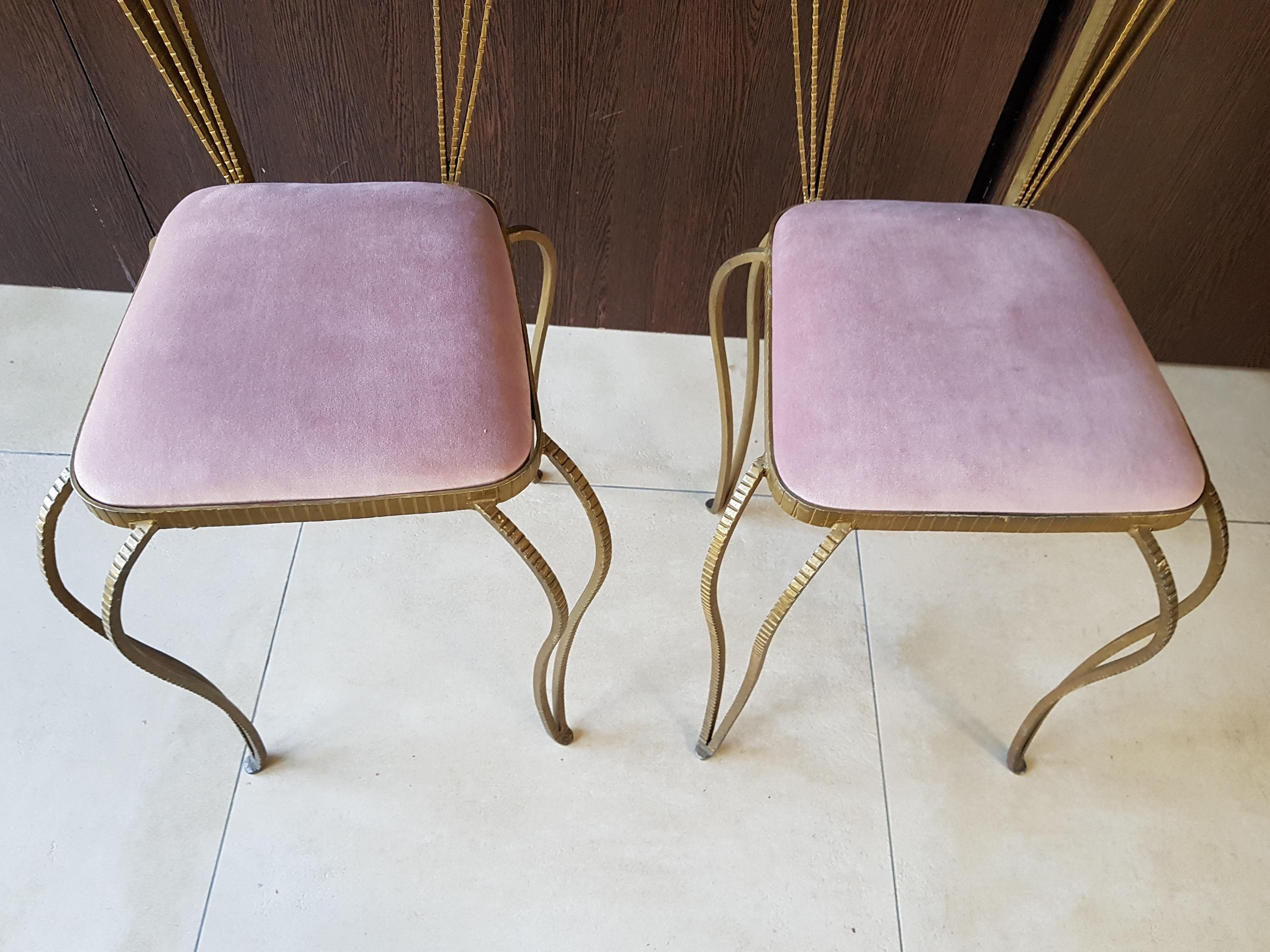 Mid-20th Century Art Deco Pair of Chairs Wrought Iron by Luigi Colli, Italy, 1940s
