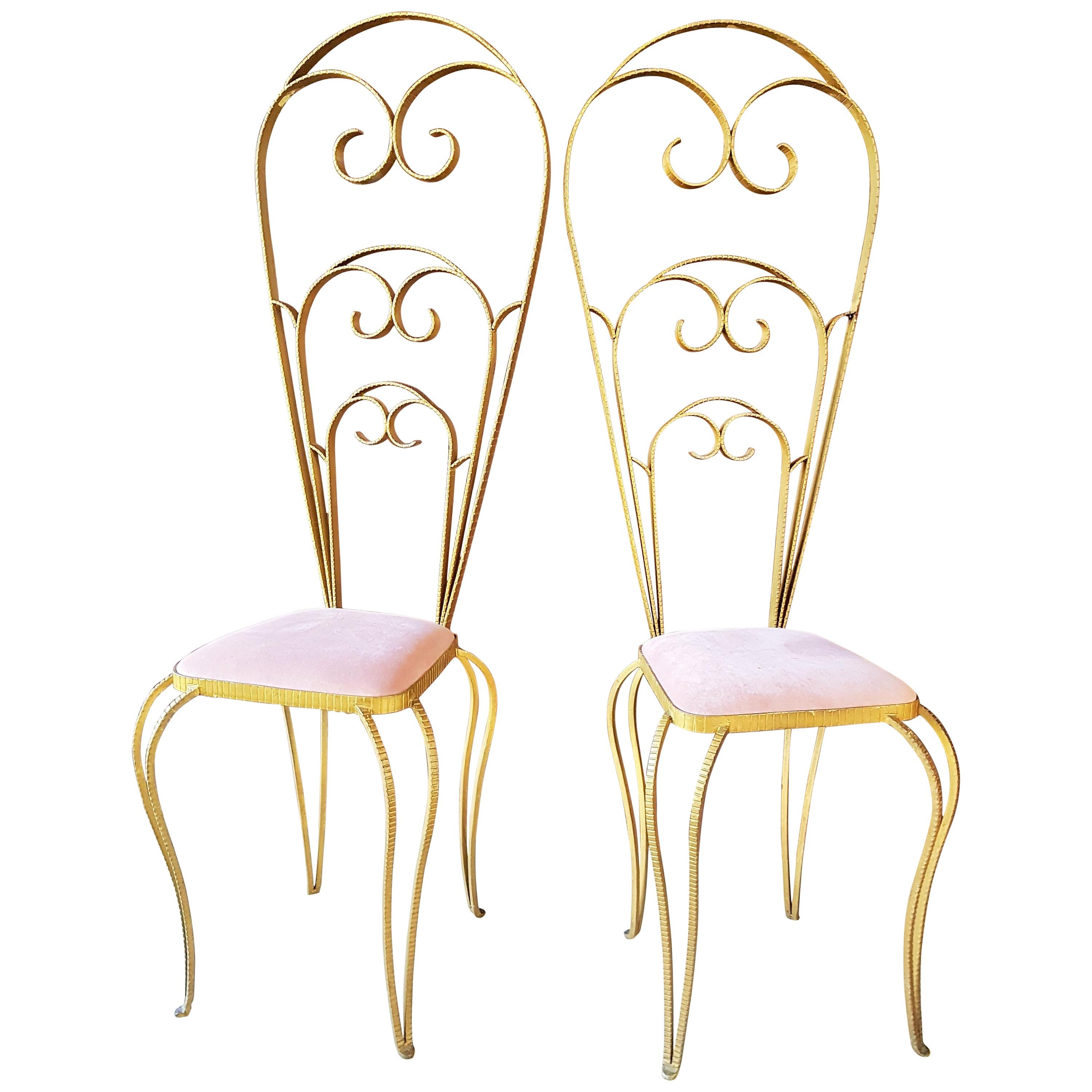 Paar Art-Déco-Stühle aus Schmiedeeisen von Luigi Colli, Italien, 1940er Jahre