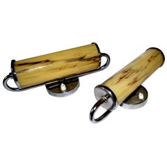 Art Deco Pair of Chrome and Glass Modernist Wall Light Sconces, c1930 Art Deco Pair of Chrome and Glass Modernist Wall Light Sconces, c1930