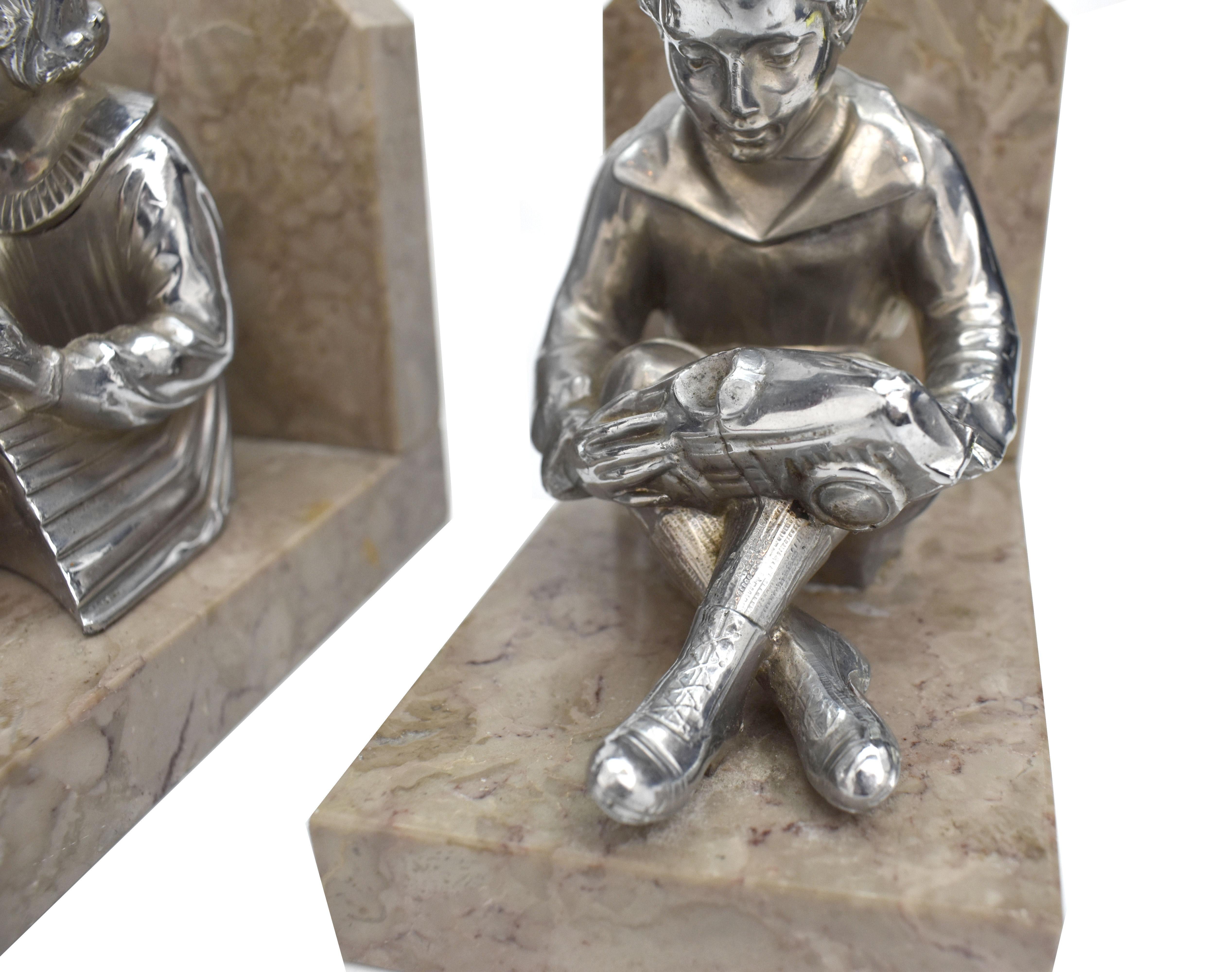 20th Century Art Deco Pair of Chromed Figurative Bookends, French, circa 1930 For Sale