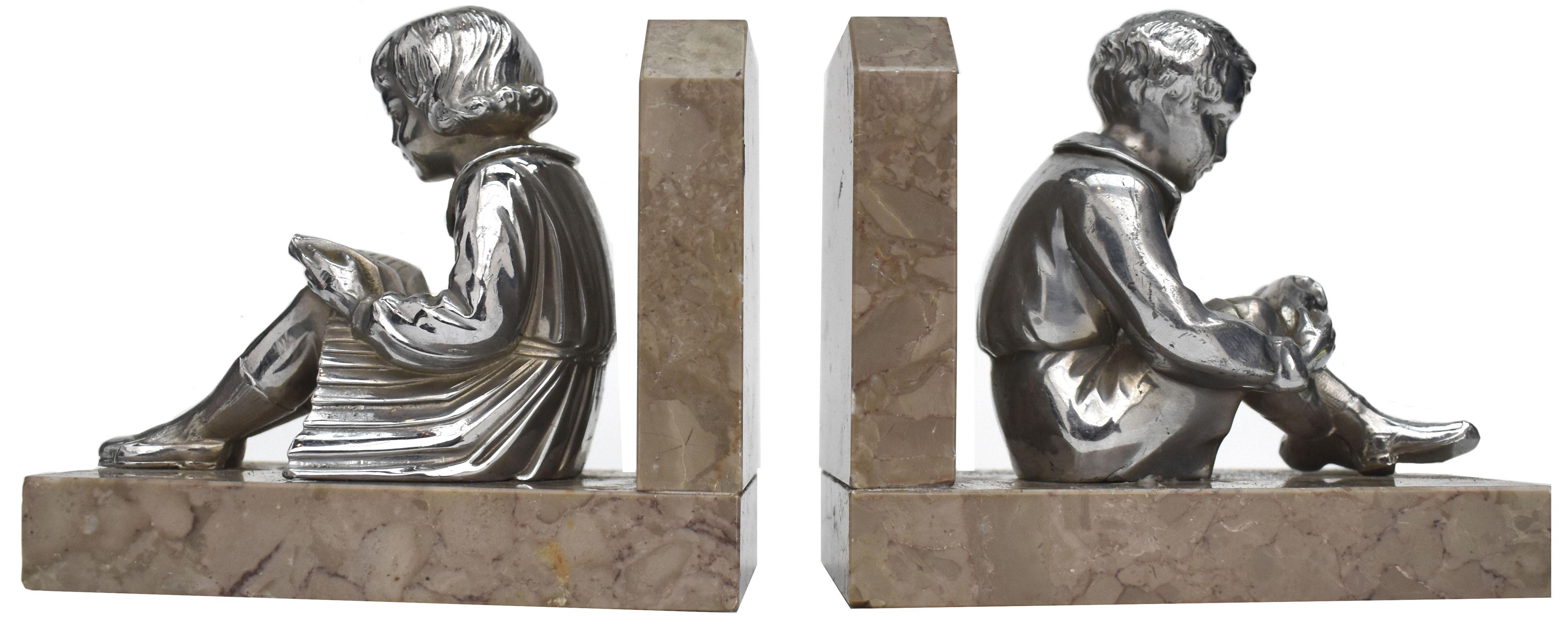 Art Deco Pair of Chromed Figurative Bookends, French, circa 1930 For Sale 2