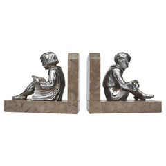 Art Deco Pair of Chromed Figurative Bookends, French, circa 1930