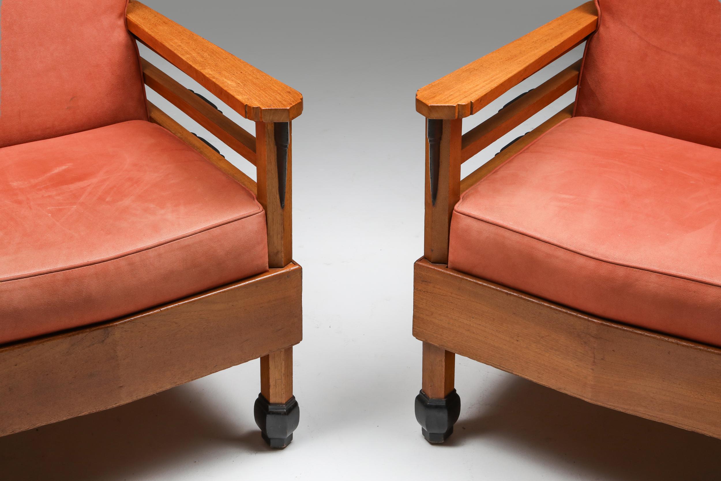 Art Deco Pair of Club Chairs, Europe, 1960s In Excellent Condition In Antwerp, BE