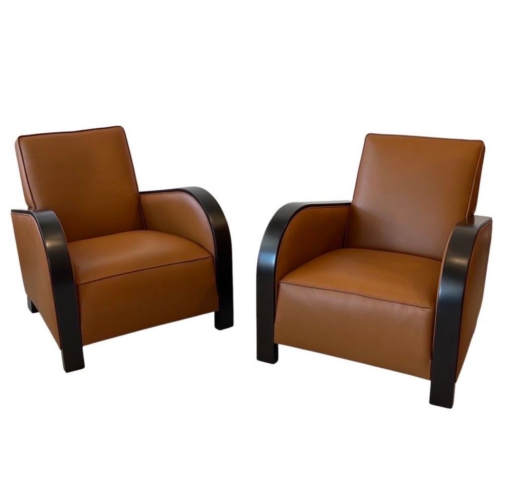 20th Century Art Deco Pair of Club Chairs in the style of Jacques Adnet For Sale