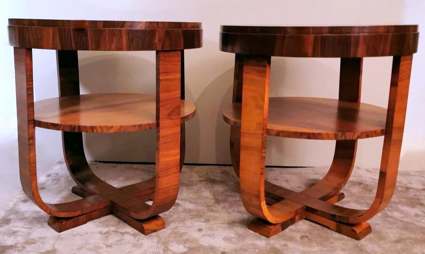 Polished Art Deco Pair of Coffee Tables in Walnut Austria
