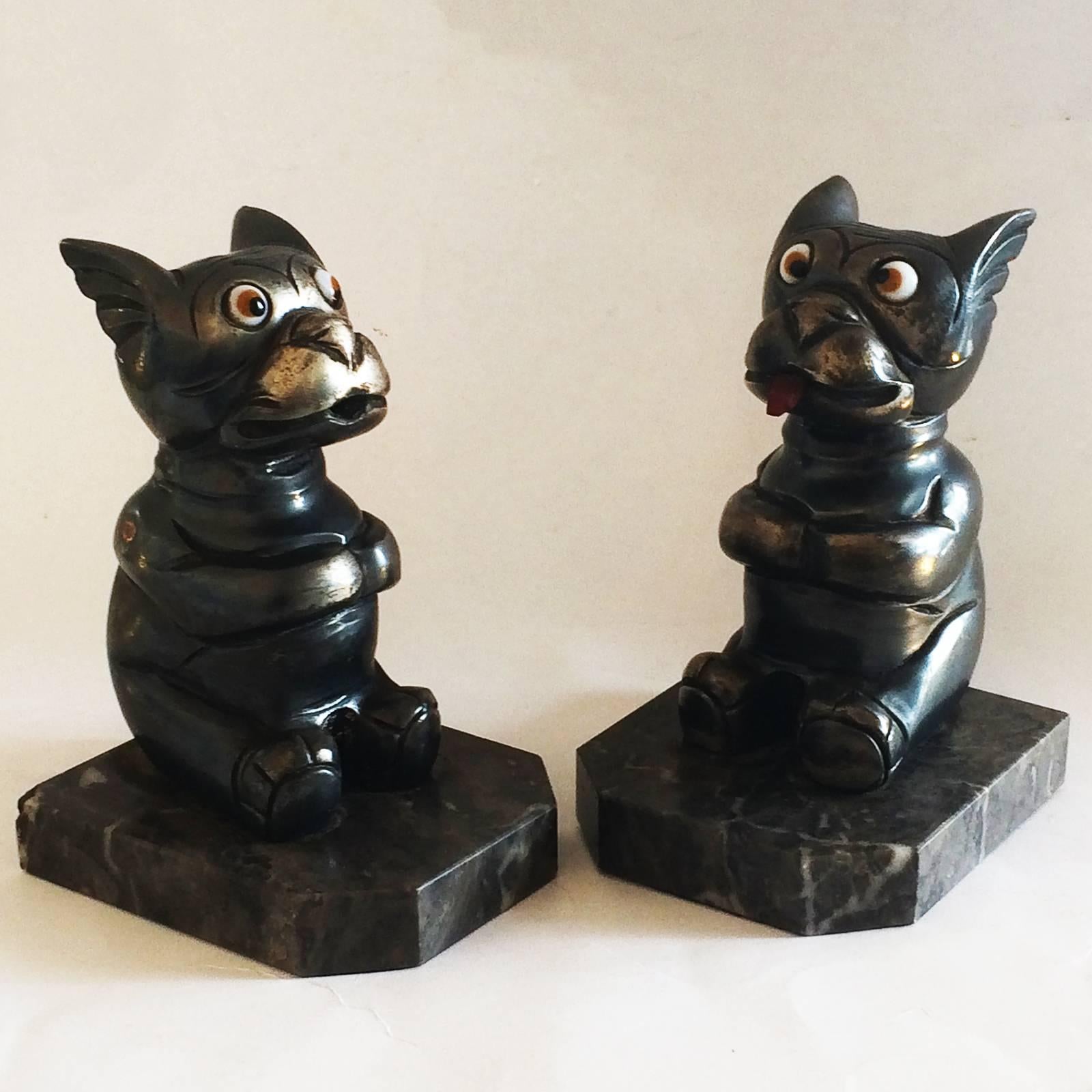 French Art Deco Pair of Comical Bookends by Hippolyte Francois Moreau
