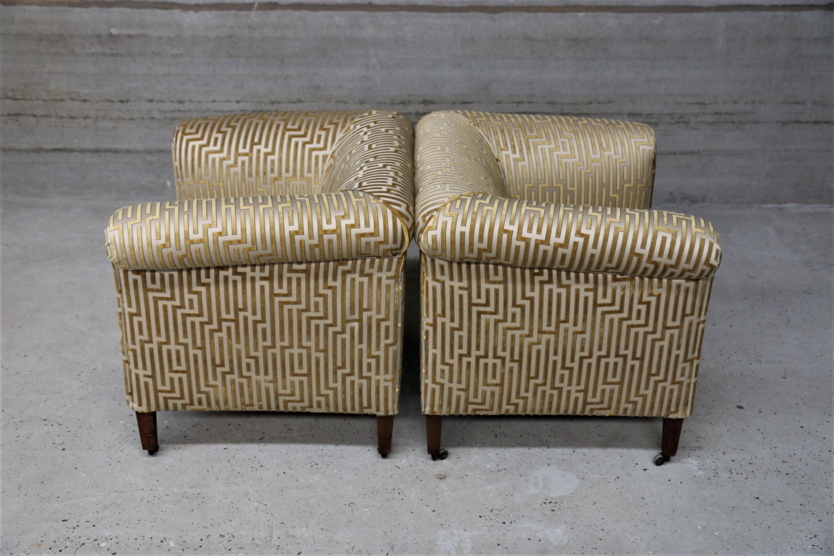 Art Deco Pair of Extra Large Roller Armchairs Re-Upholstered in Fendi Fabric For Sale 3