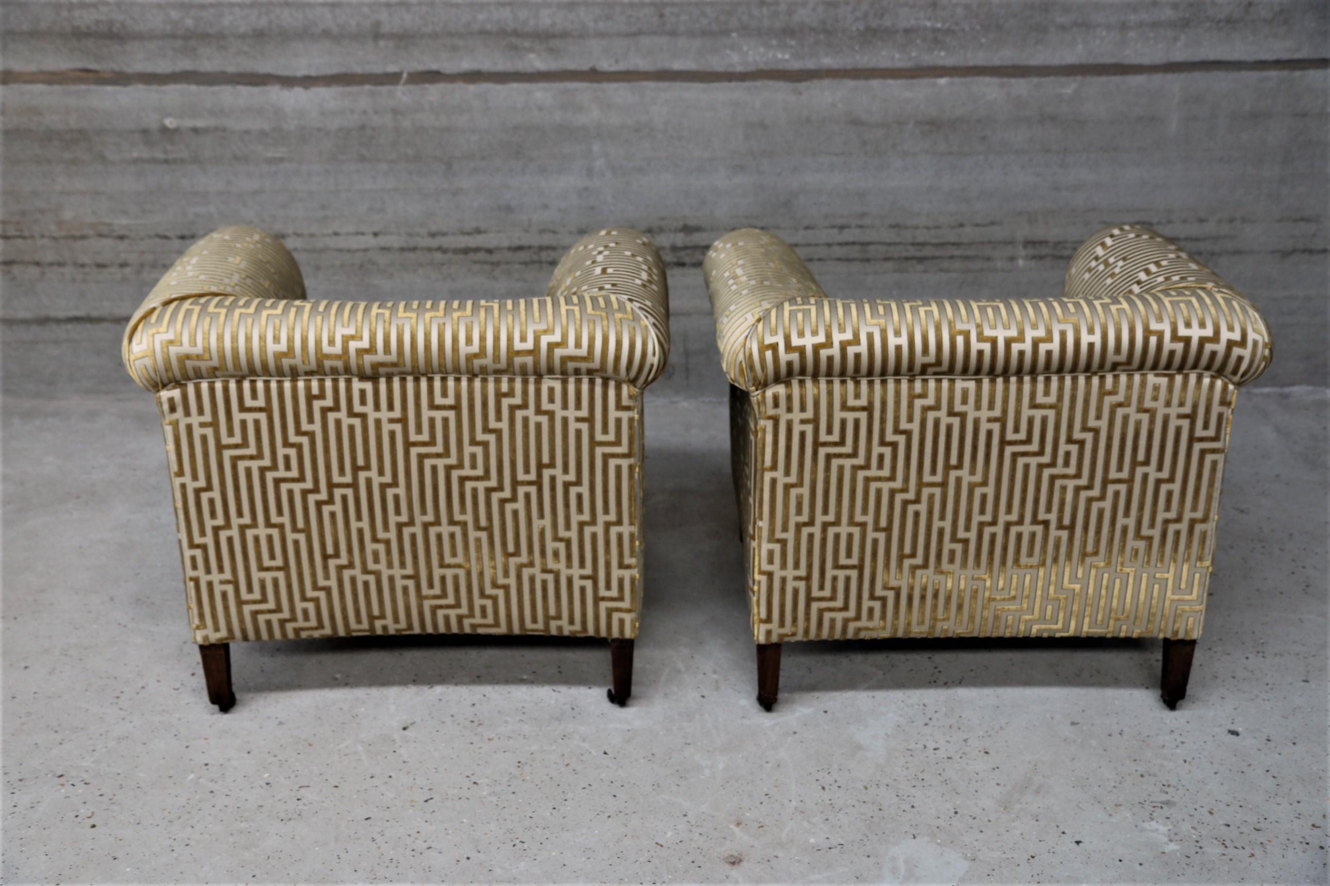 Art Deco Pair of Extra Large Roller Armchairs Re-Upholstered in Fendi Fabric For Sale 4