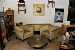 Art Deco Pair of Extra Large Roller Armchairs Re-Upholstered in Fendi Fabric