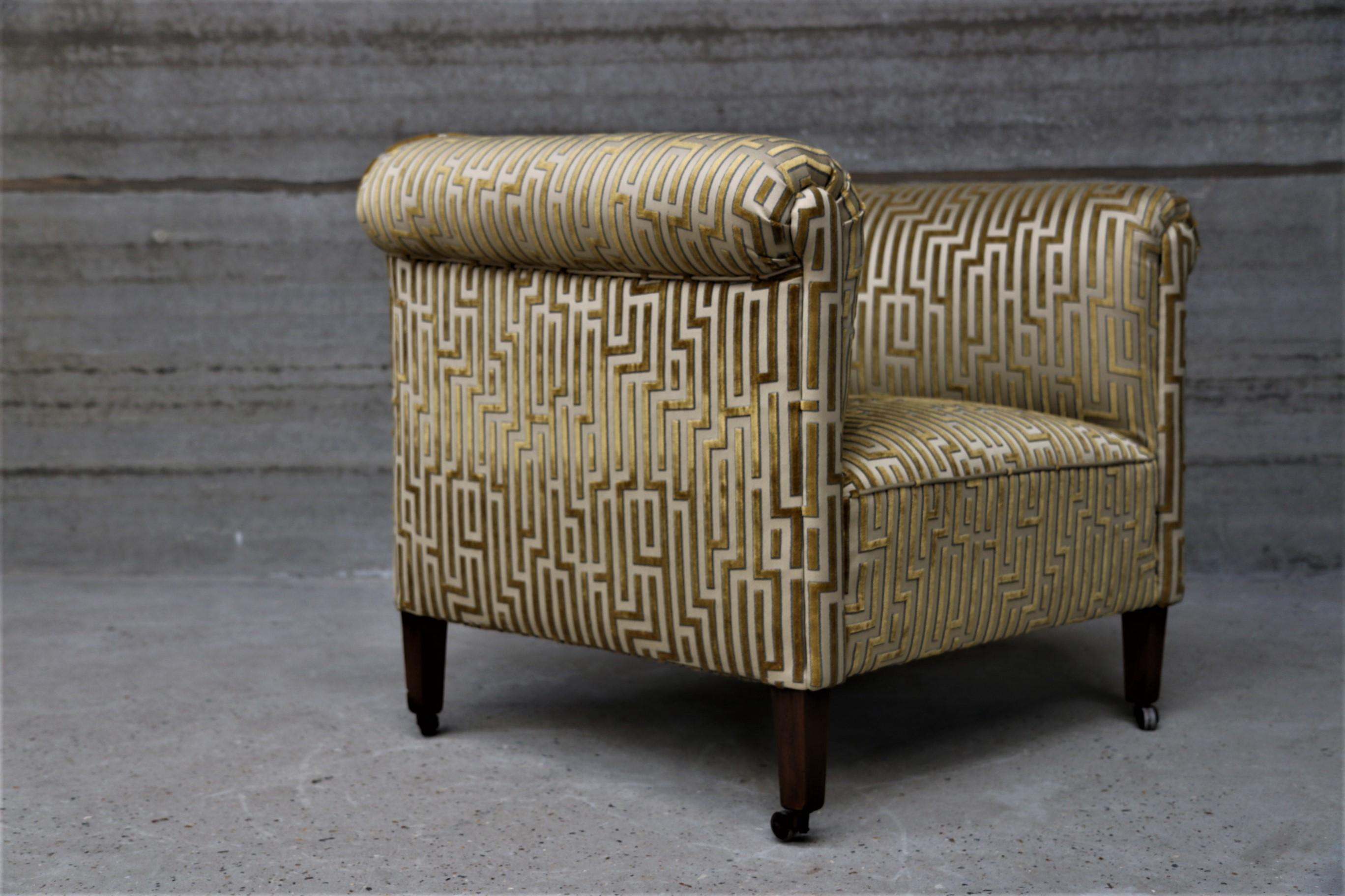 European Art Deco Pair of Extra Large Roller Armchairs Re-Upholstered in Fendi Fabric For Sale