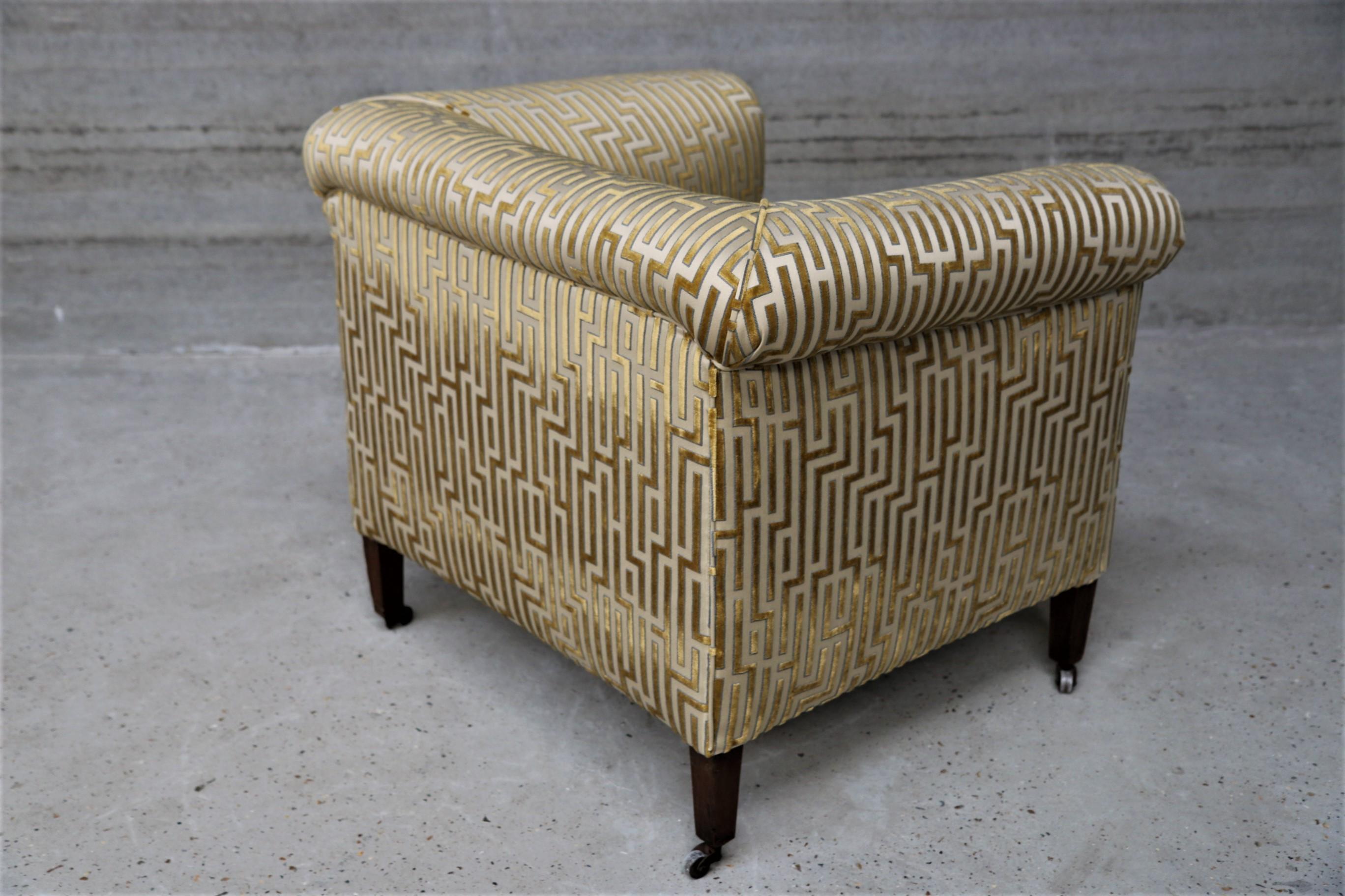 Art Deco Pair of Extra Large Roller Armchairs Re-Upholstered in Fendi Fabric In Good Condition For Sale In Ostend, BE