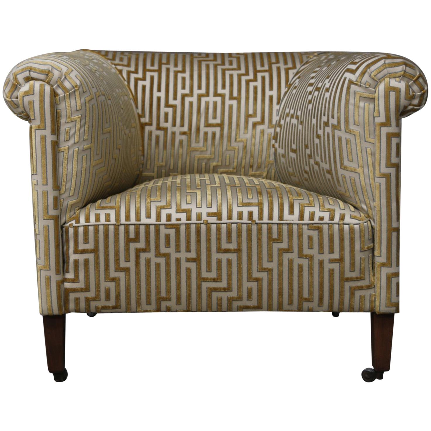 Art Deco Pair of Extra Large Roller Armchairs Re-Upholstered in Fendi Fabric For Sale