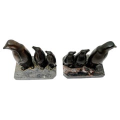 Art Deco Pair of Family Penguin Bookends, French, C1930