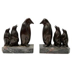 Art Deco Pair of Family Penguin Bookends, French, C1930